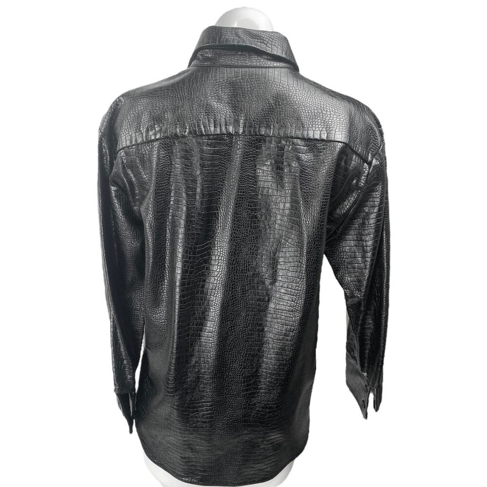 Zara Women's Black Faux Leather Vegan Croc Long Sleeve Button Up Jacket Size S - Picture 2 of 5